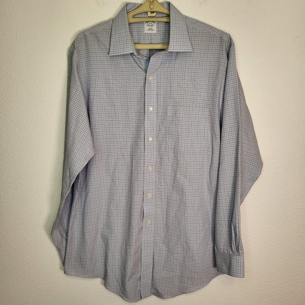 Brooks Brothers Long Sleeve Blue Plaid Button Down Shirt size 17 35